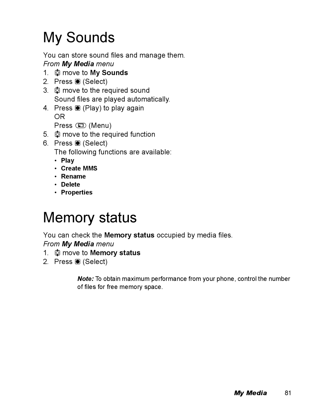 Panasonic EB-X100 operating instructions My Sounds, Memory status 