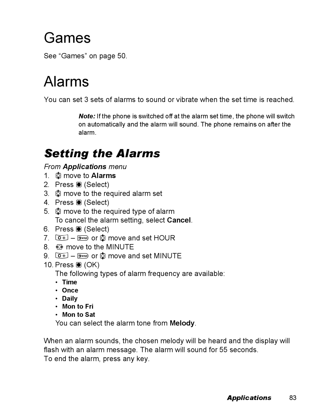 Panasonic EB-X100 operating instructions Setting the Alarms, From Applications menu 