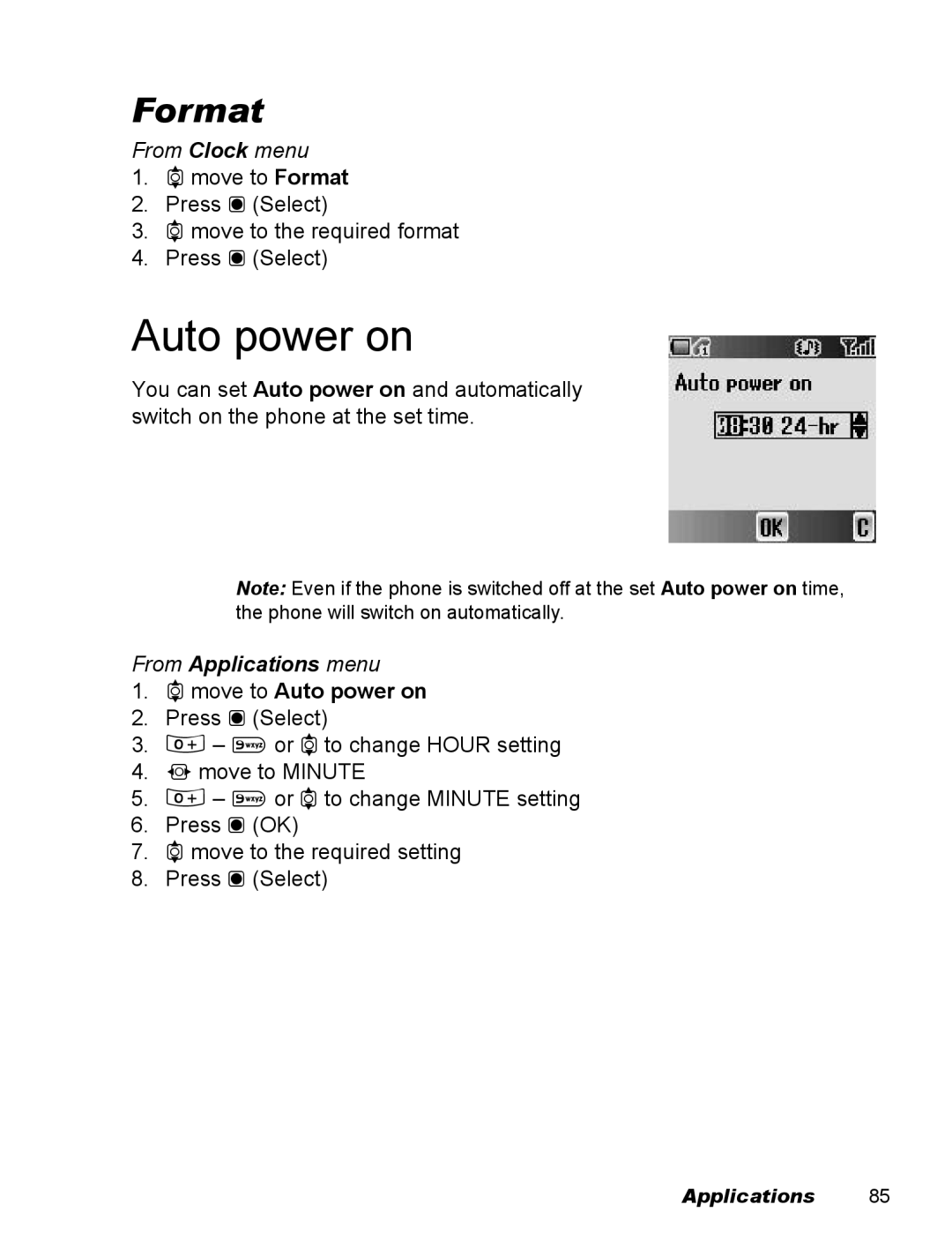 Panasonic EB-X100 operating instructions Format, From Clock menu, 4move to Auto power on 