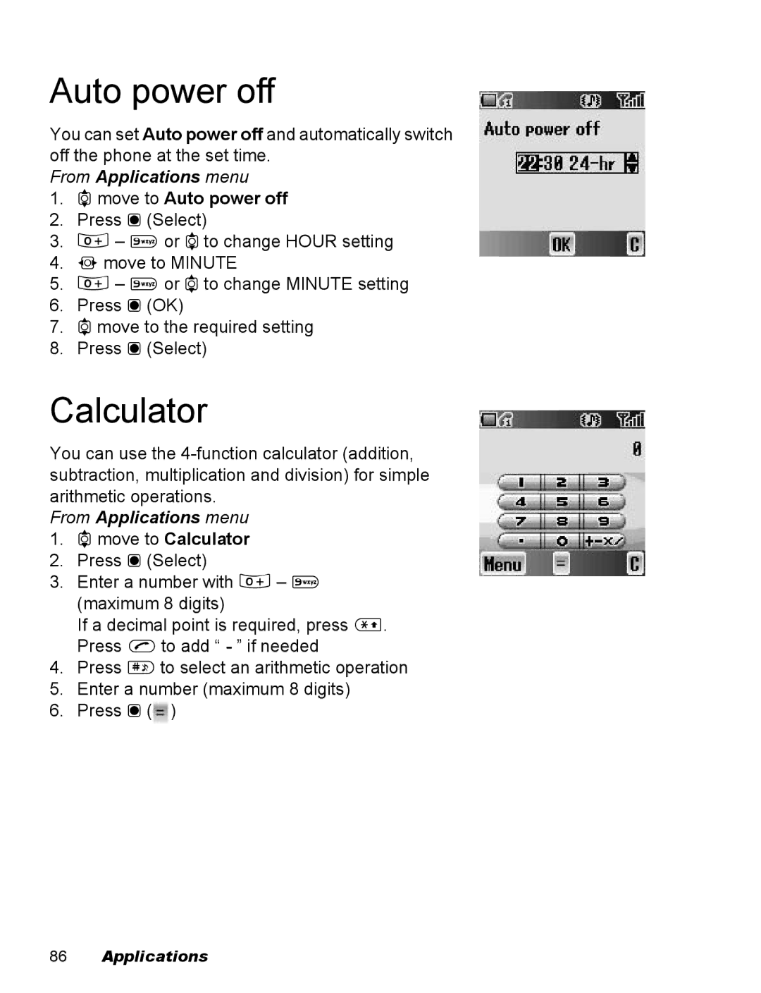 Panasonic EB-X100 operating instructions 4move to Auto power off, 4move to Calculator 