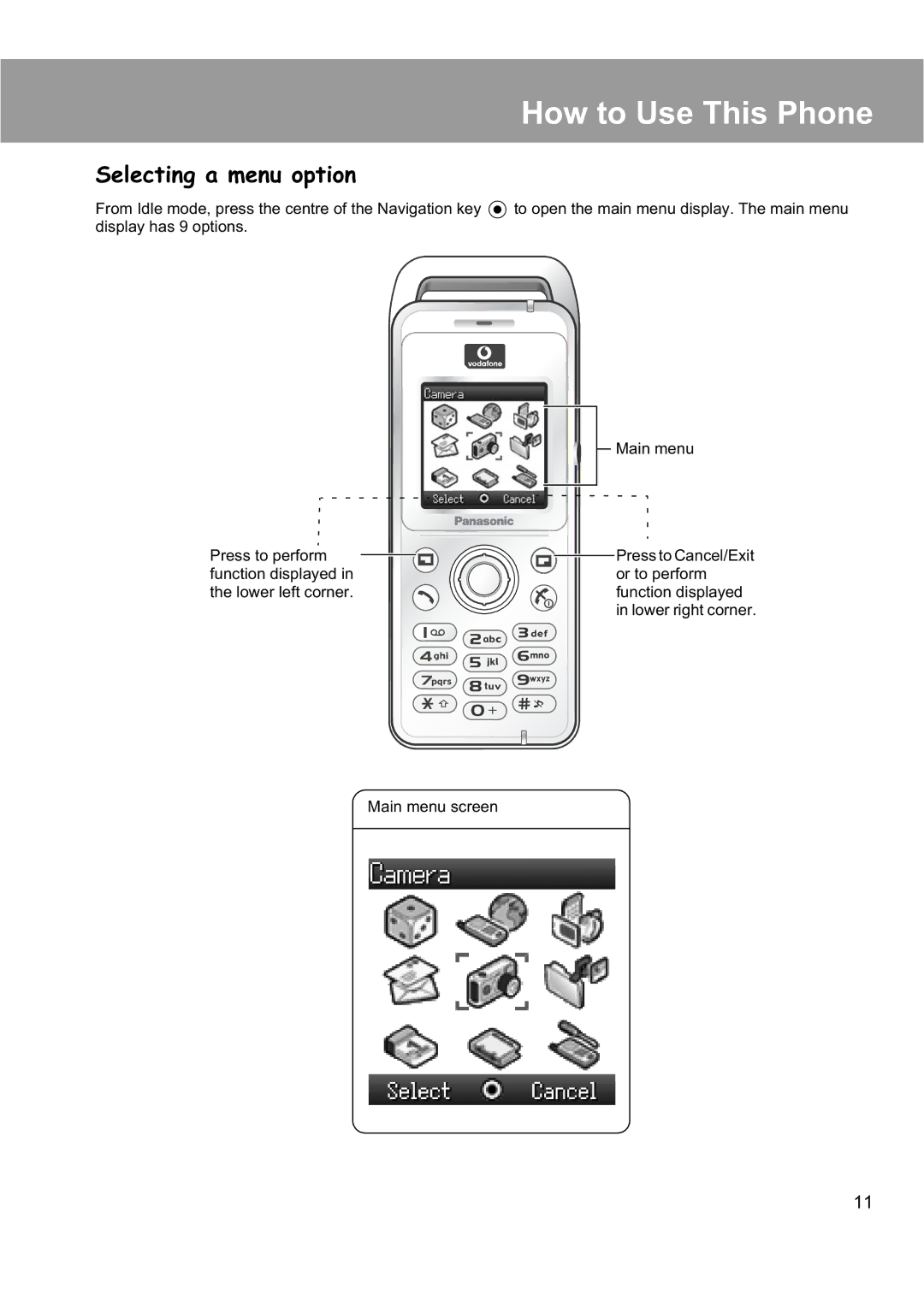 Panasonic EB-X200 operating instructions How to Use This Phone, Selecting a menu option 