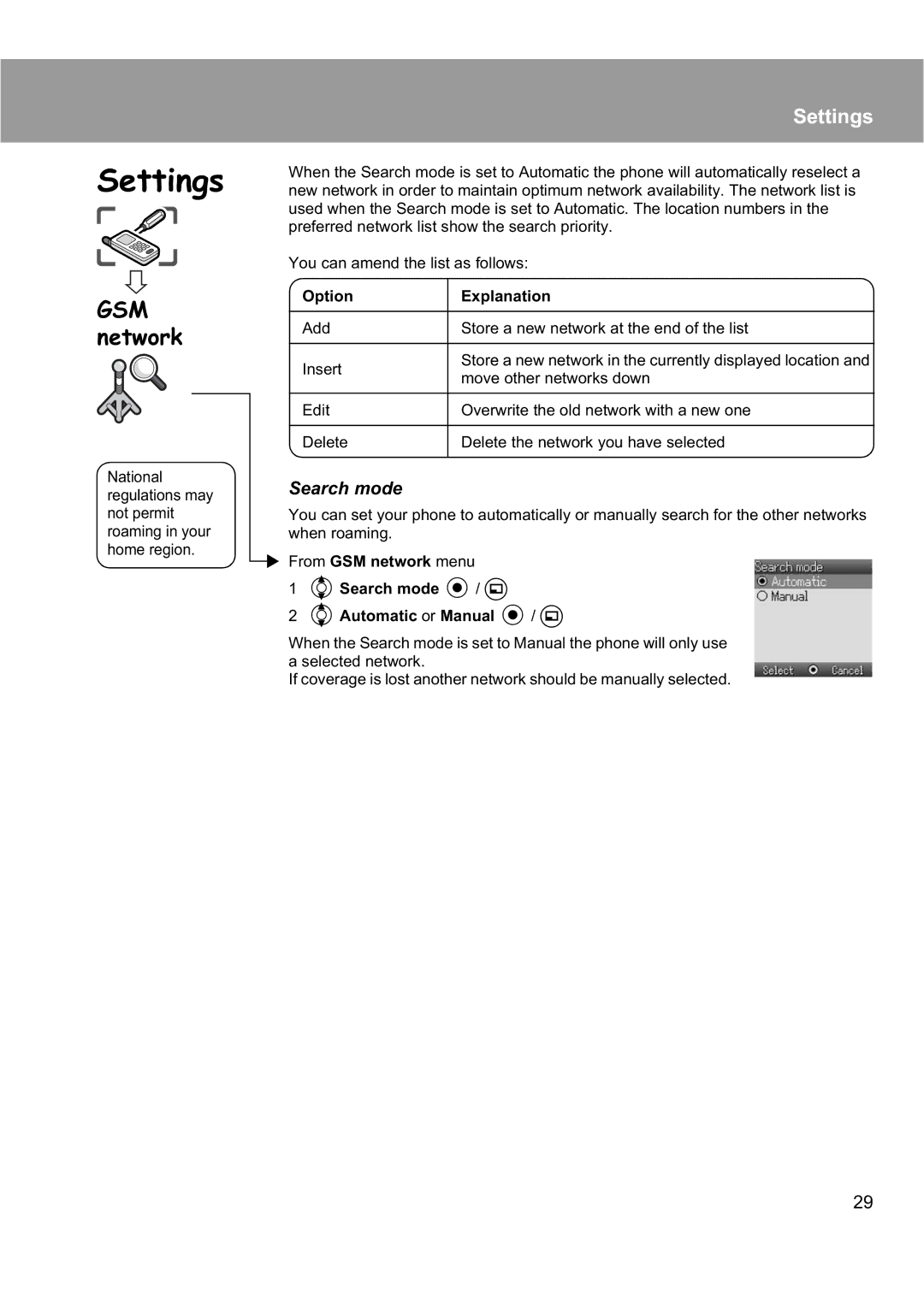 Panasonic EB-X200 operating instructions Search mode, Option Explanation 