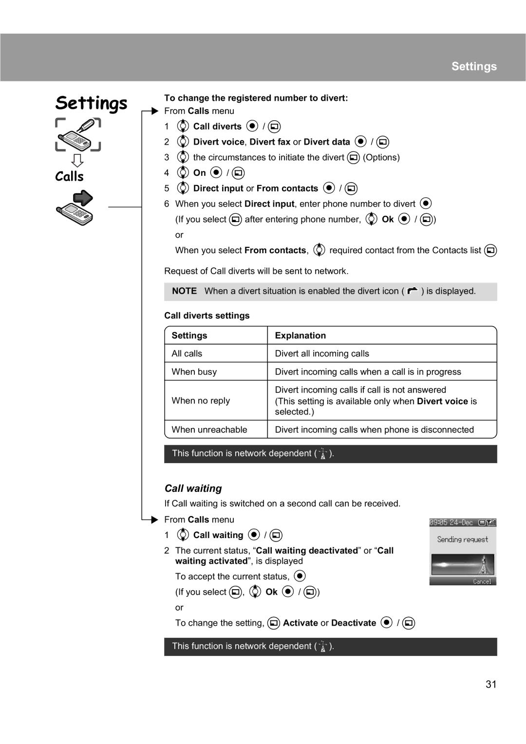 Panasonic EB-X200 operating instructions Calls, To change the registered number to divert, 4Call waiting / a 