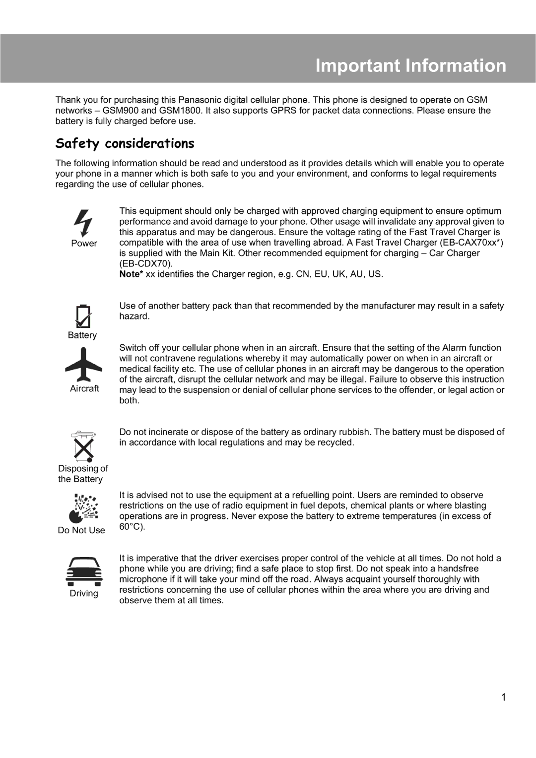 Panasonic EB-X200 operating instructions Important Information, Safety considerations 