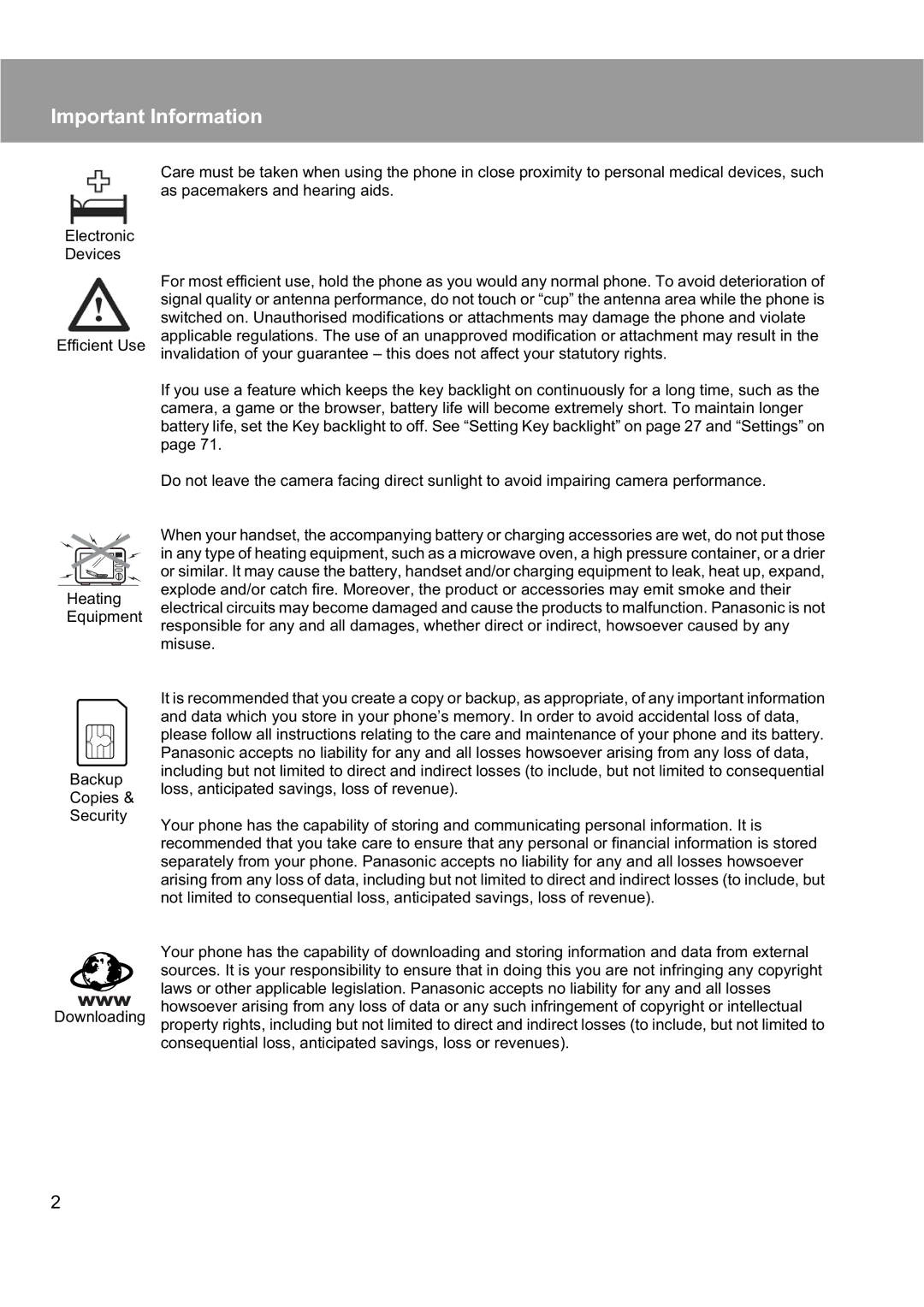 Panasonic EB-X200 operating instructions Important Information 