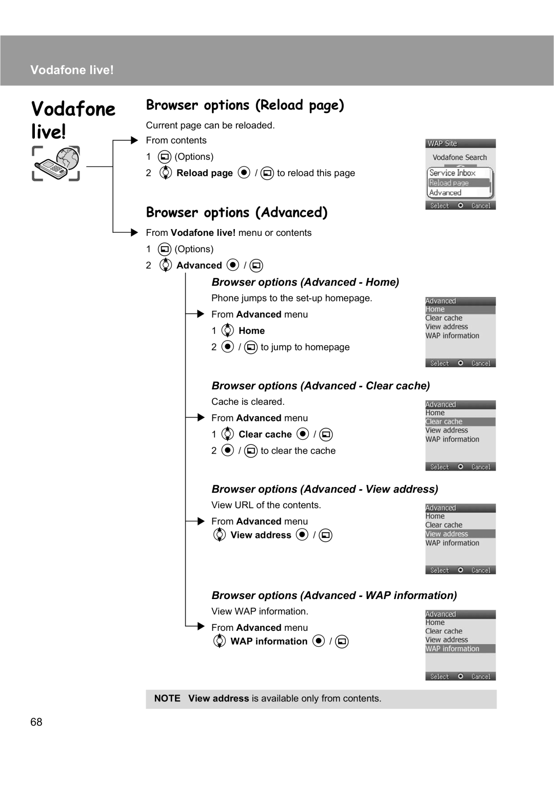 Panasonic EB-X200 operating instructions Browser options Reload, Browser options Advanced 