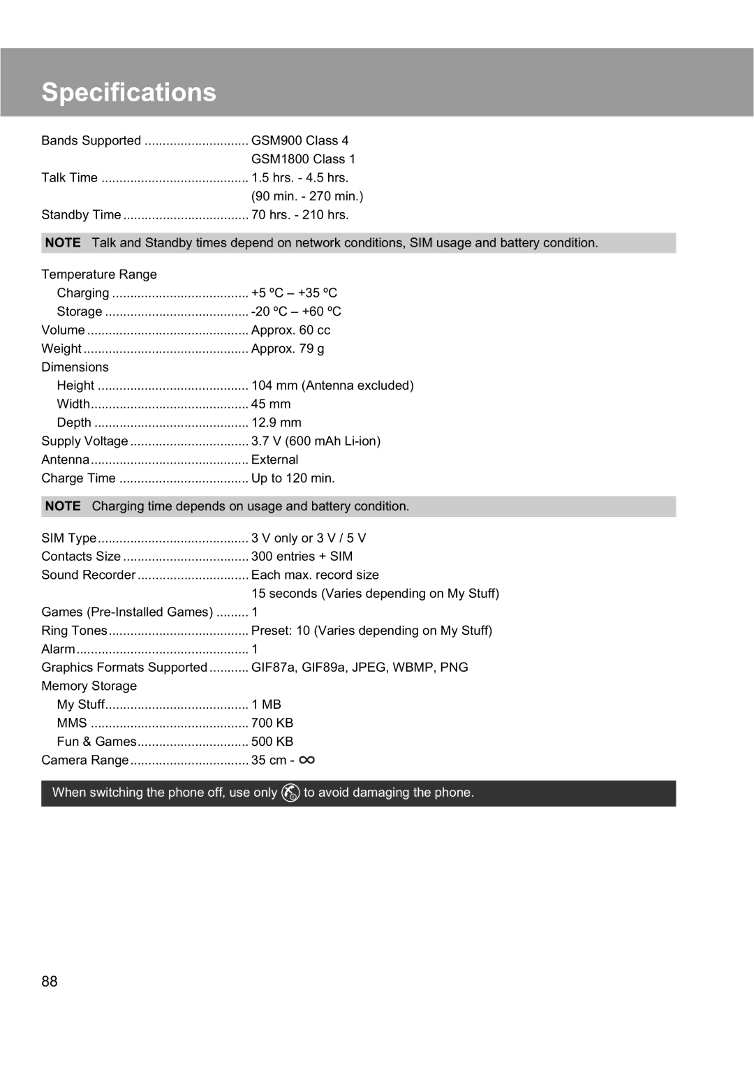 Panasonic EB-X200 operating instructions Specifications 