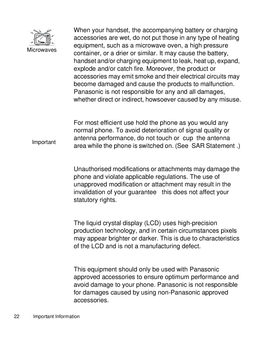 Panasonic EB-X300 manual Important Information 