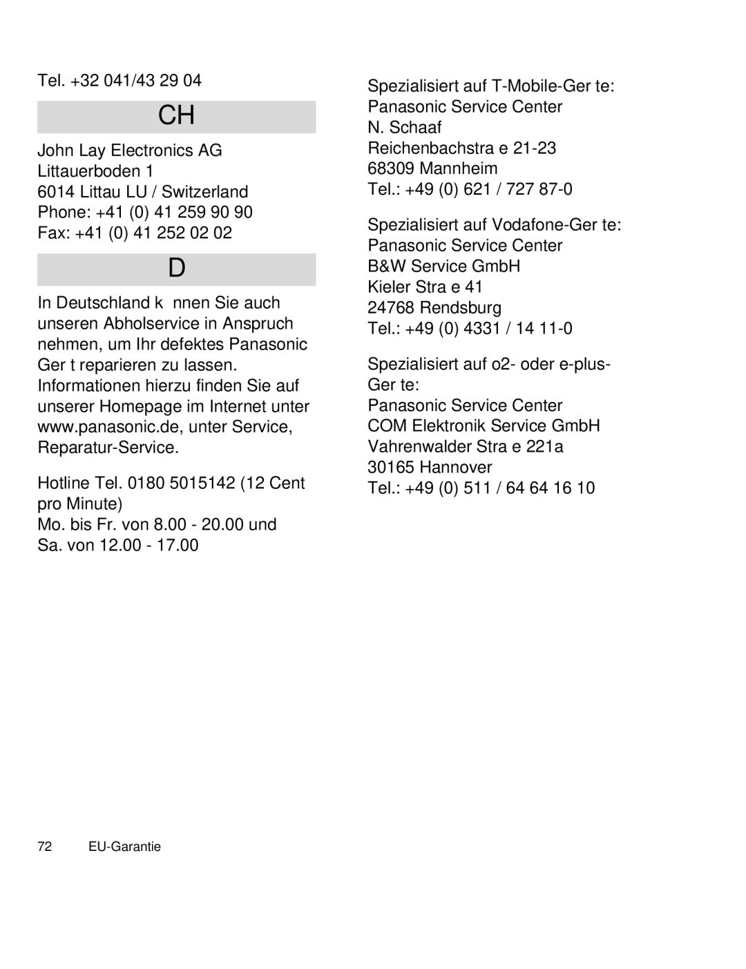 Panasonic EB-X300 manual EU-Garantie 