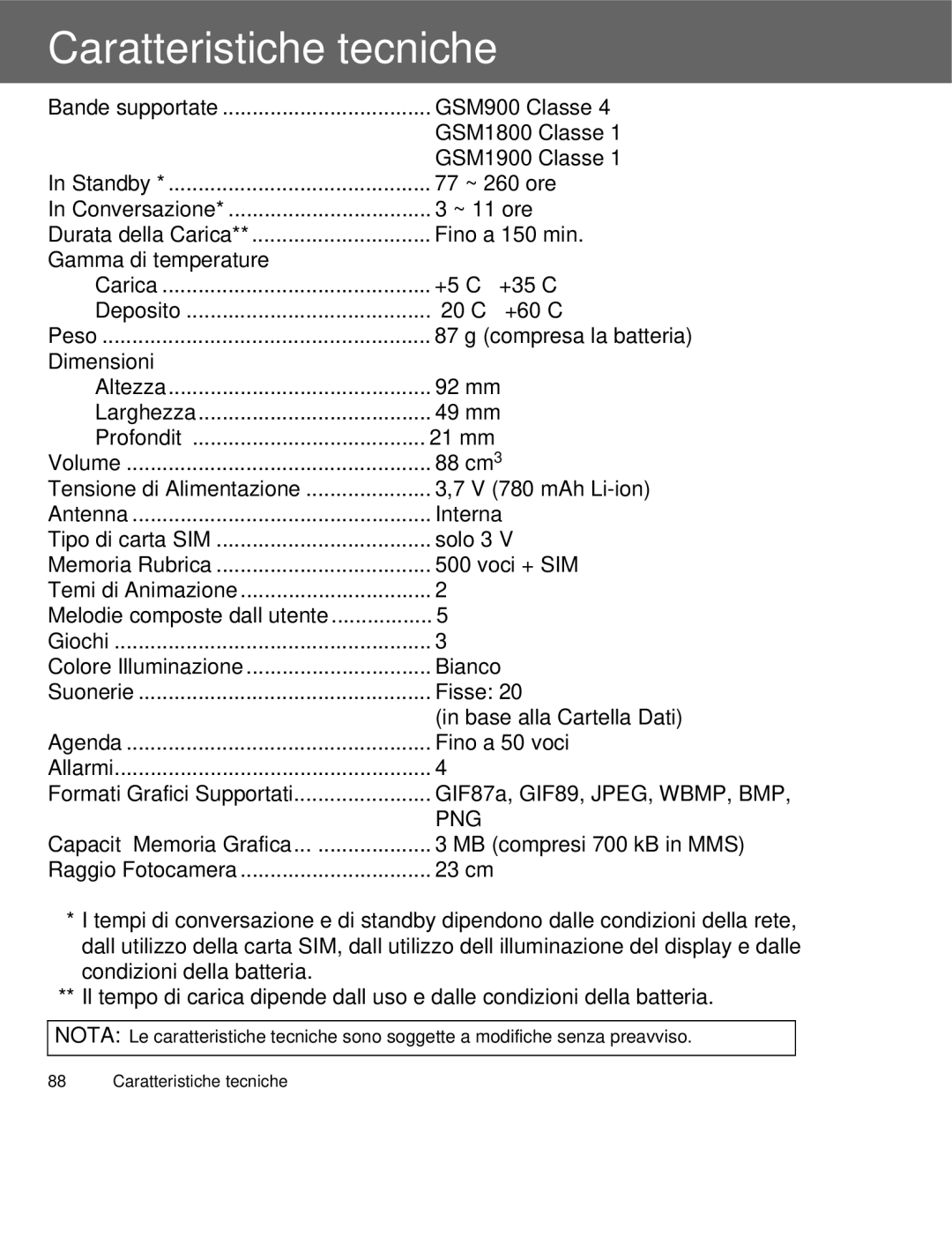 Panasonic EB-X300 manual Caratteristiche tecniche 