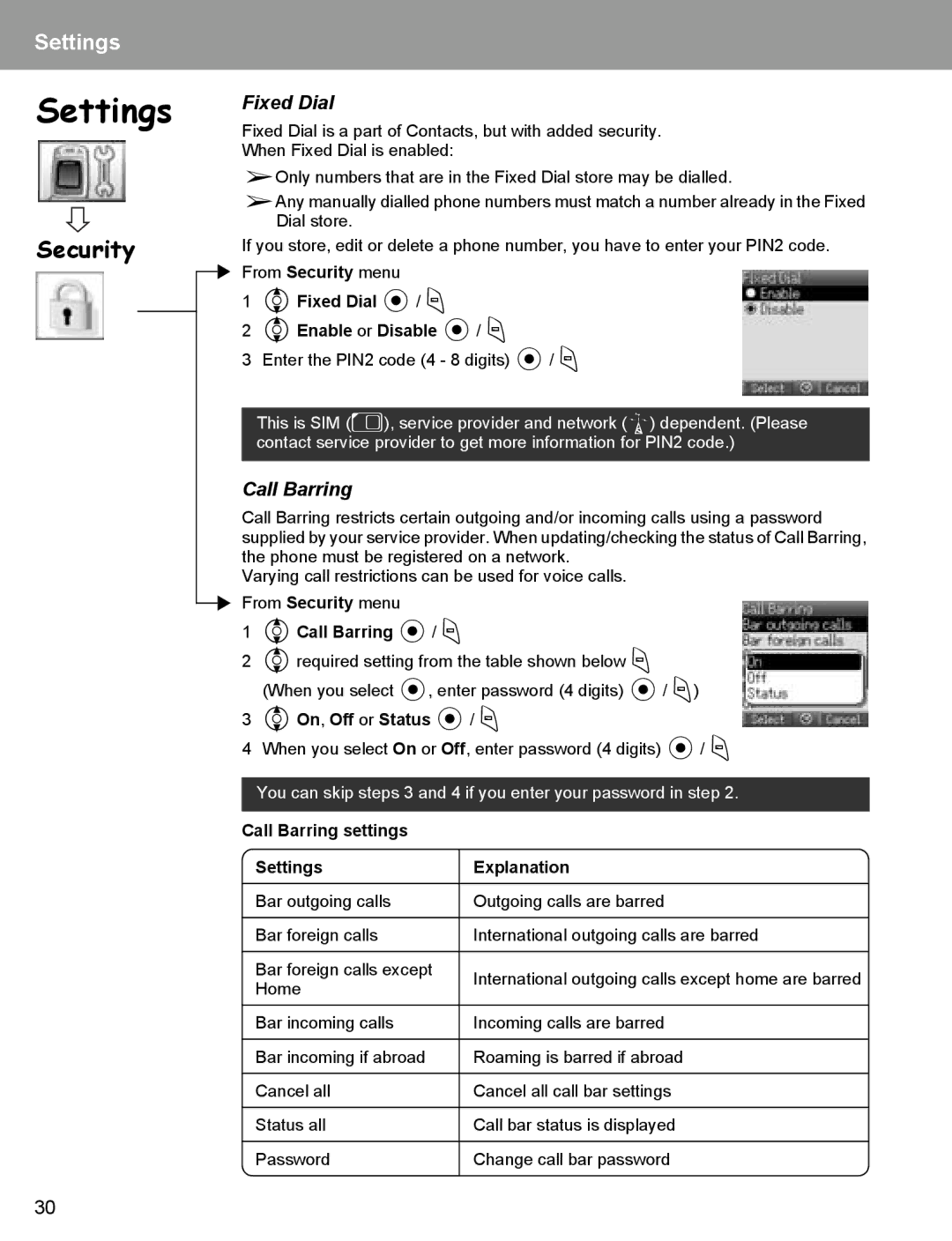 Panasonic EB-X400 operating instructions Fixed Dial, Call Barring 