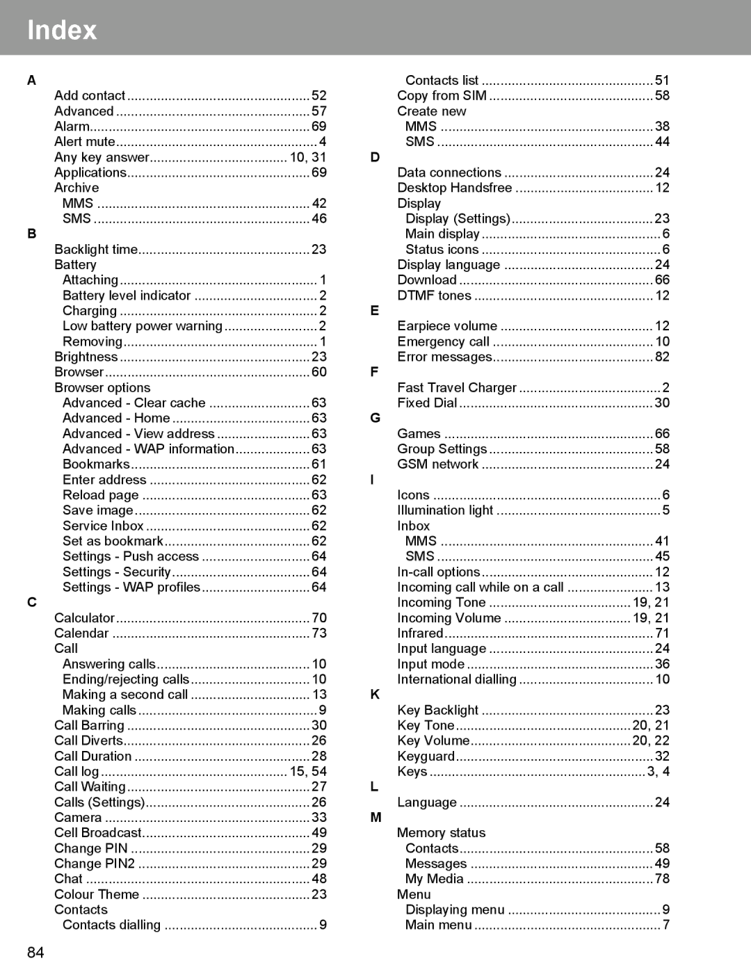 Panasonic EB-X400 operating instructions Index, Battery 