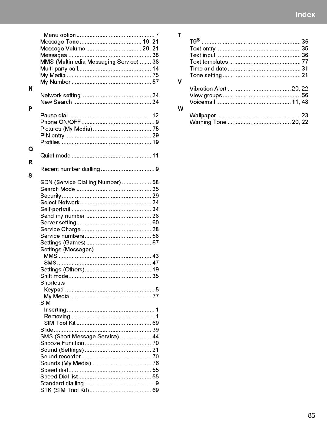 Panasonic EB-X400 operating instructions Index 