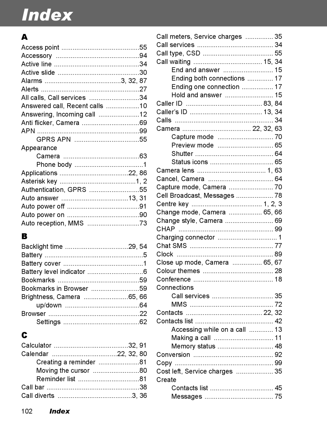 Panasonic EB-X500 operating instructions Index, Hold and answer 