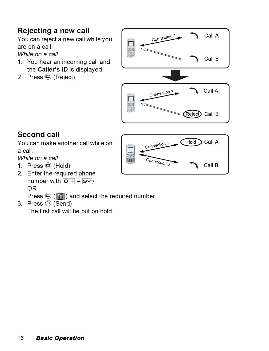 Panasonic EB-X500 operating instructions Rejecting a new call, Second call 