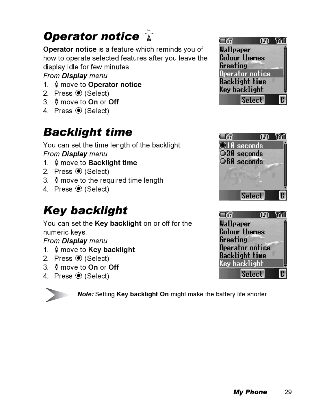 Panasonic EB-X500 operating instructions Operator notice F, Backlight time, Key backlight 