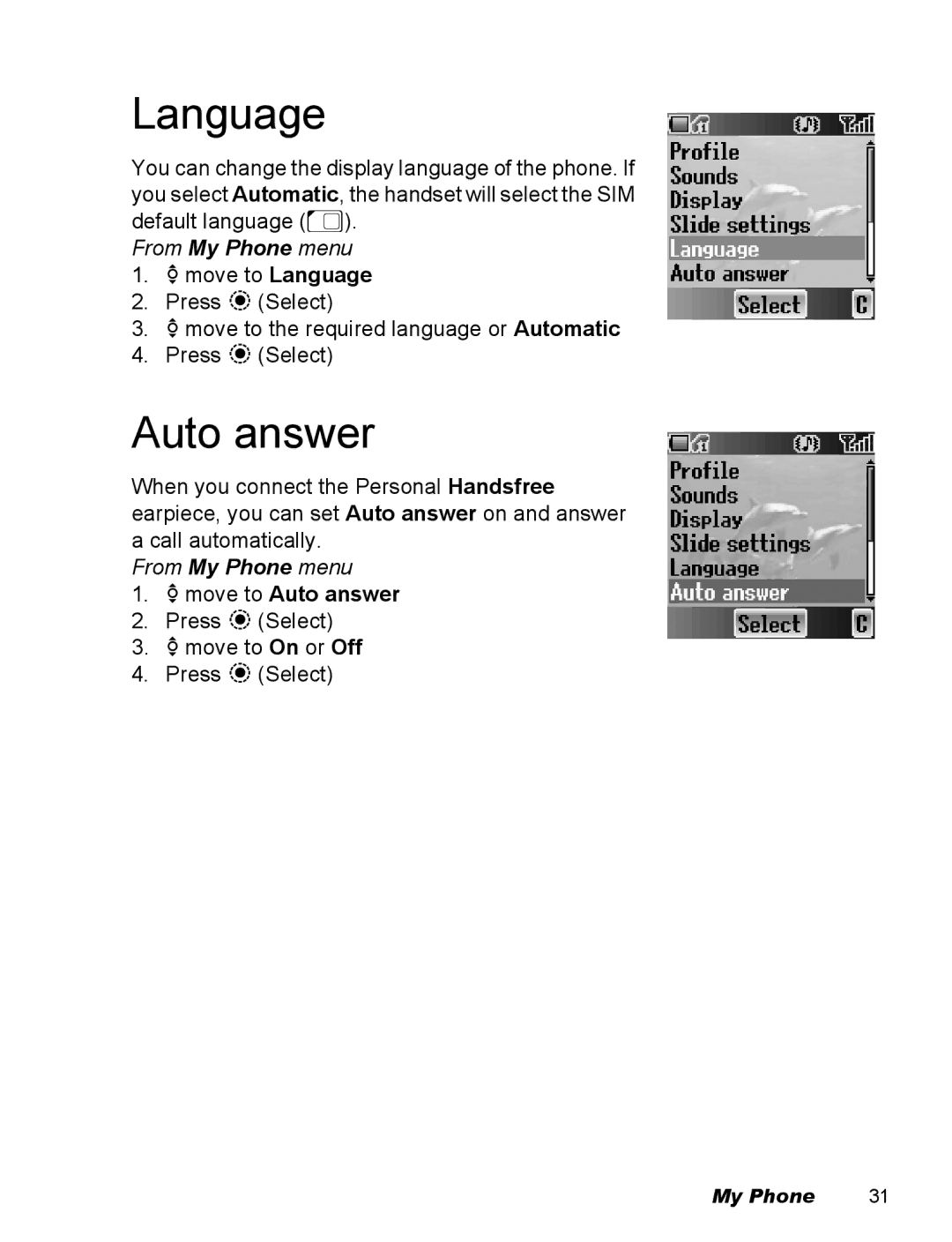 Panasonic EB-X500 operating instructions Language, 4move to Auto answer 