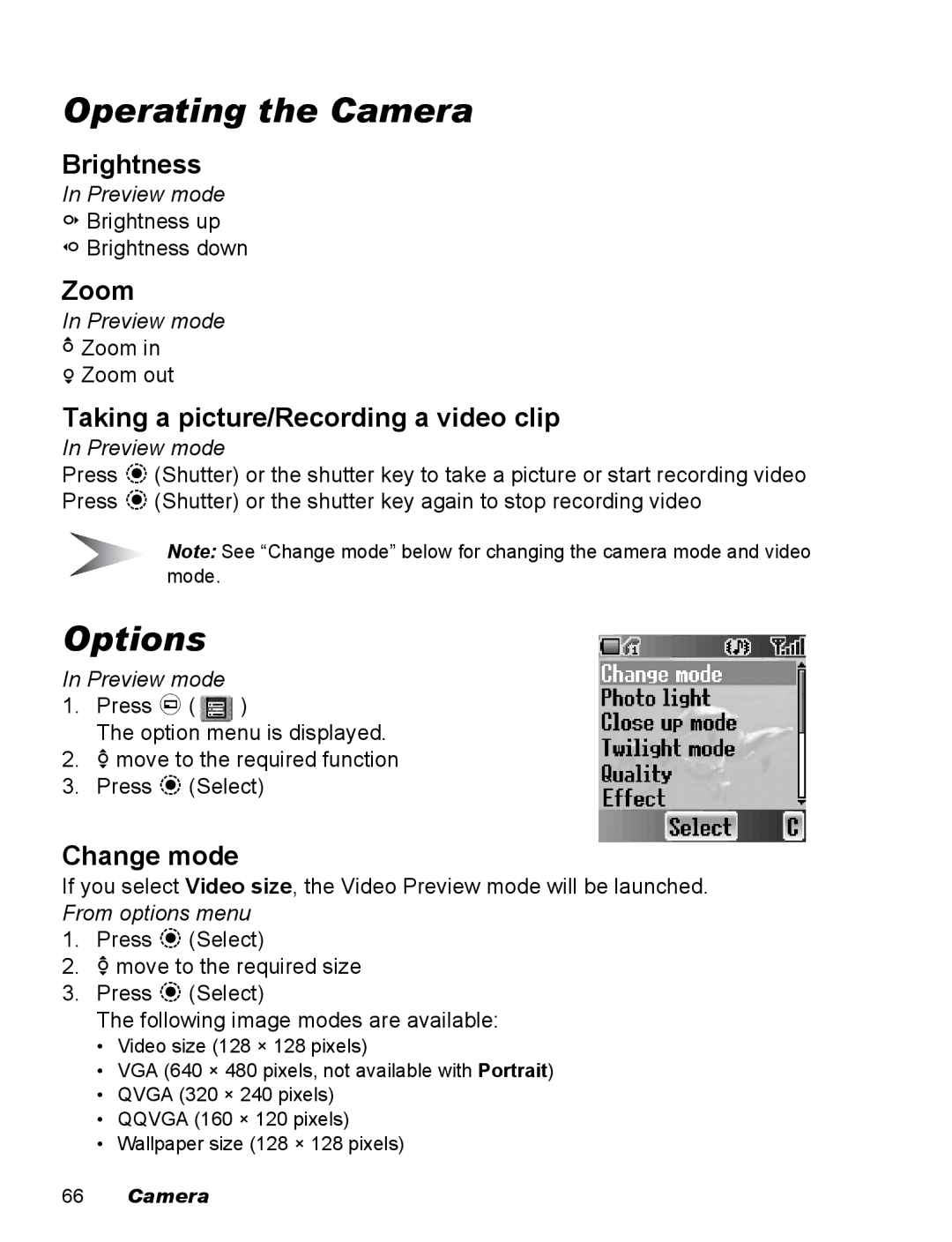 Panasonic EB-X500 operating instructions Operating the Camera, Options 