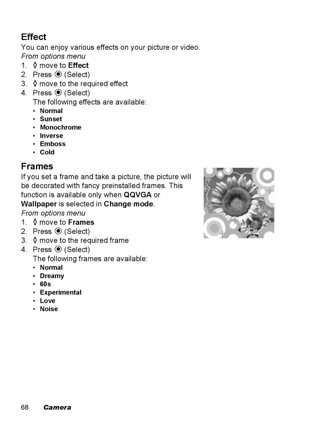 Panasonic EB-X500 operating instructions Effect, Frames 