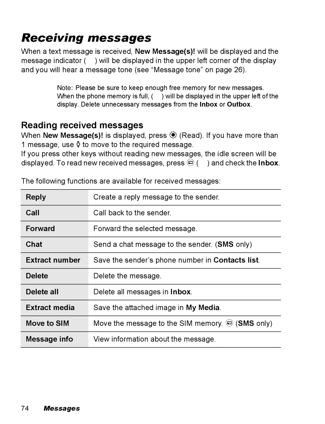 Panasonic EB-X500 operating instructions Receiving messages, Reading received messages 