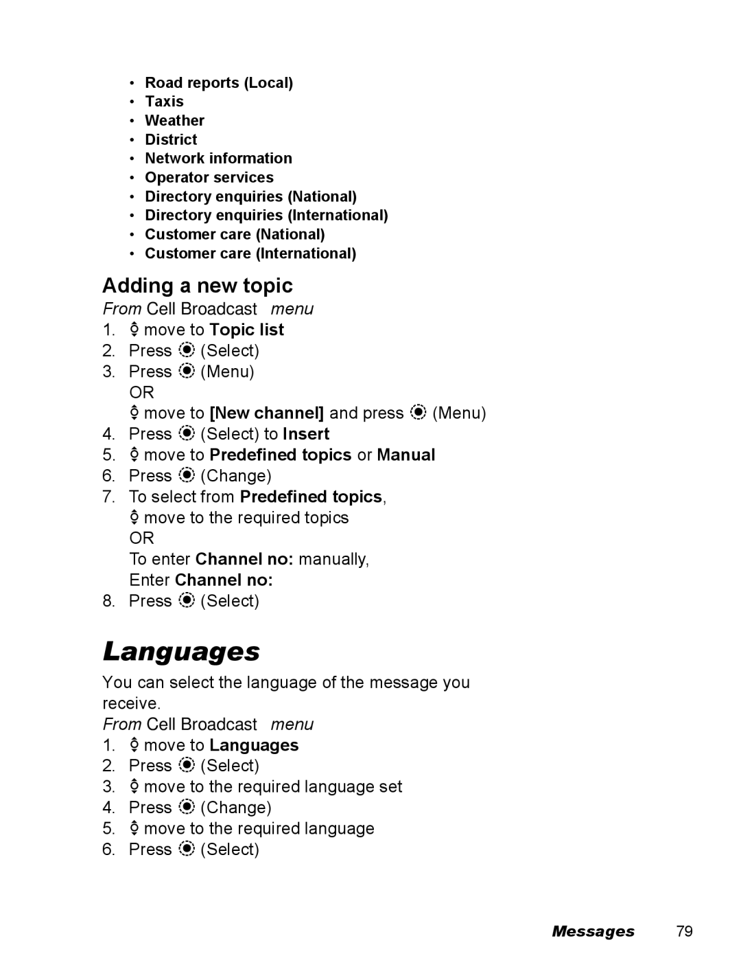 Panasonic EB-X500 operating instructions Languages, Adding a new topic, 4move to Predefined topics or Manual 