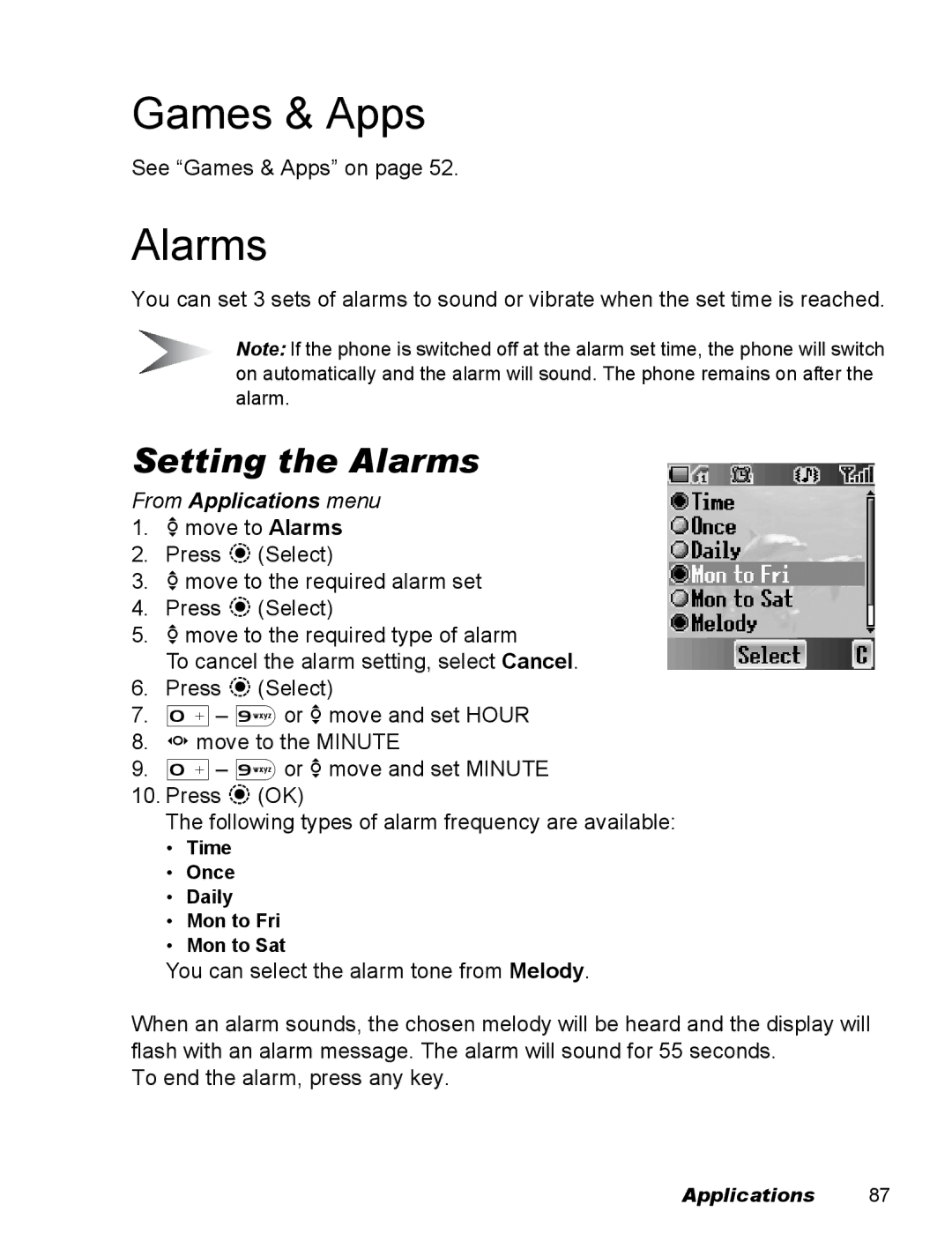 Panasonic EB-X500 operating instructions Setting the Alarms, From Applications menu 