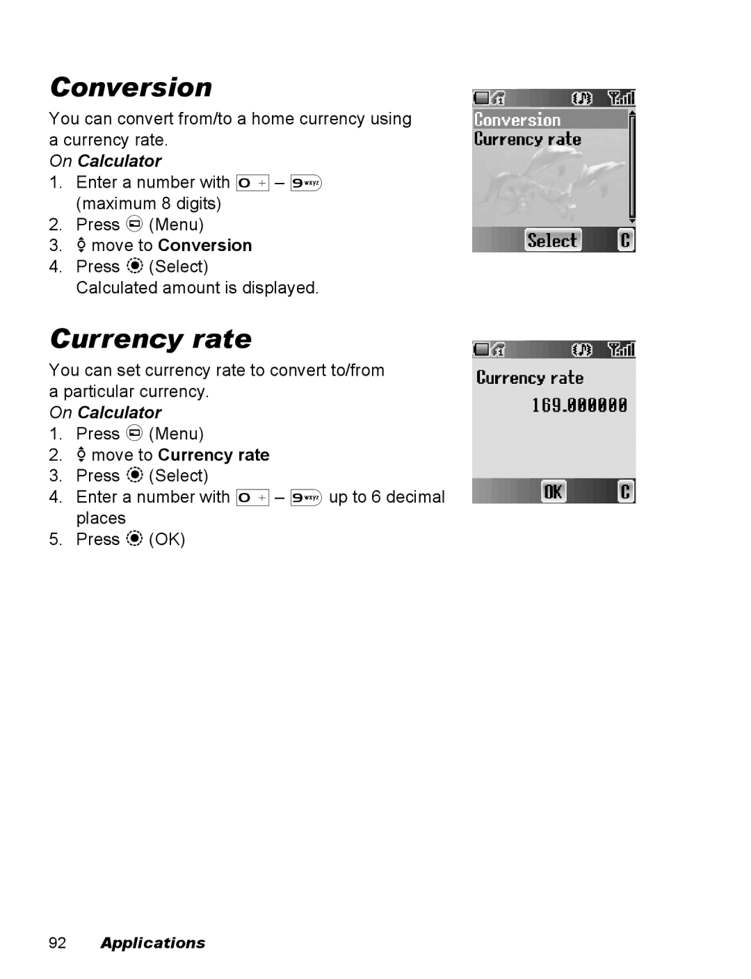 Panasonic EB-X500 operating instructions On Calculator, 4move to Conversion, 4move to Currency rate 