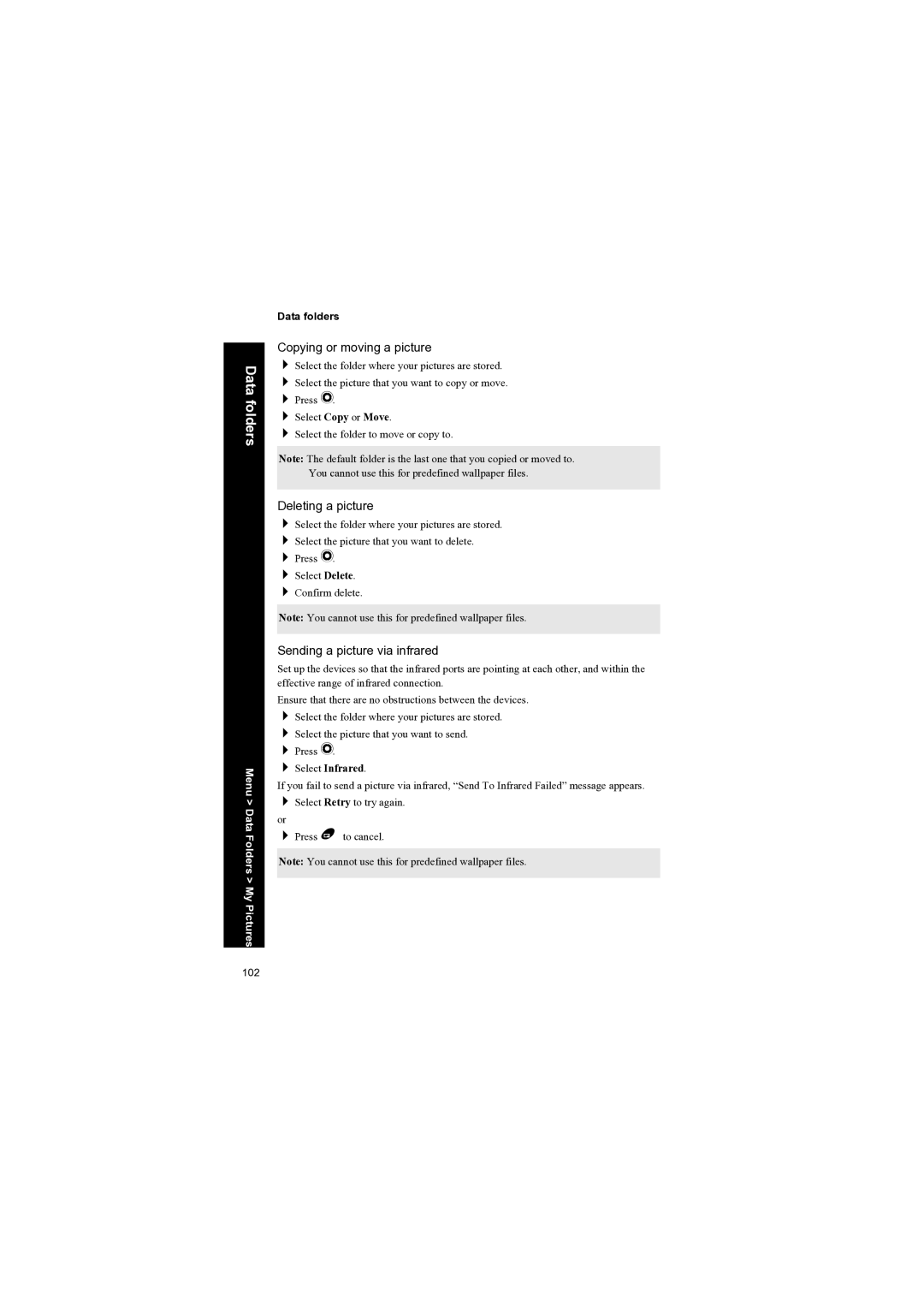 Panasonic EB-X70 manual Copying or moving a picture, Deleting a picture, Sending a picture via infrared 