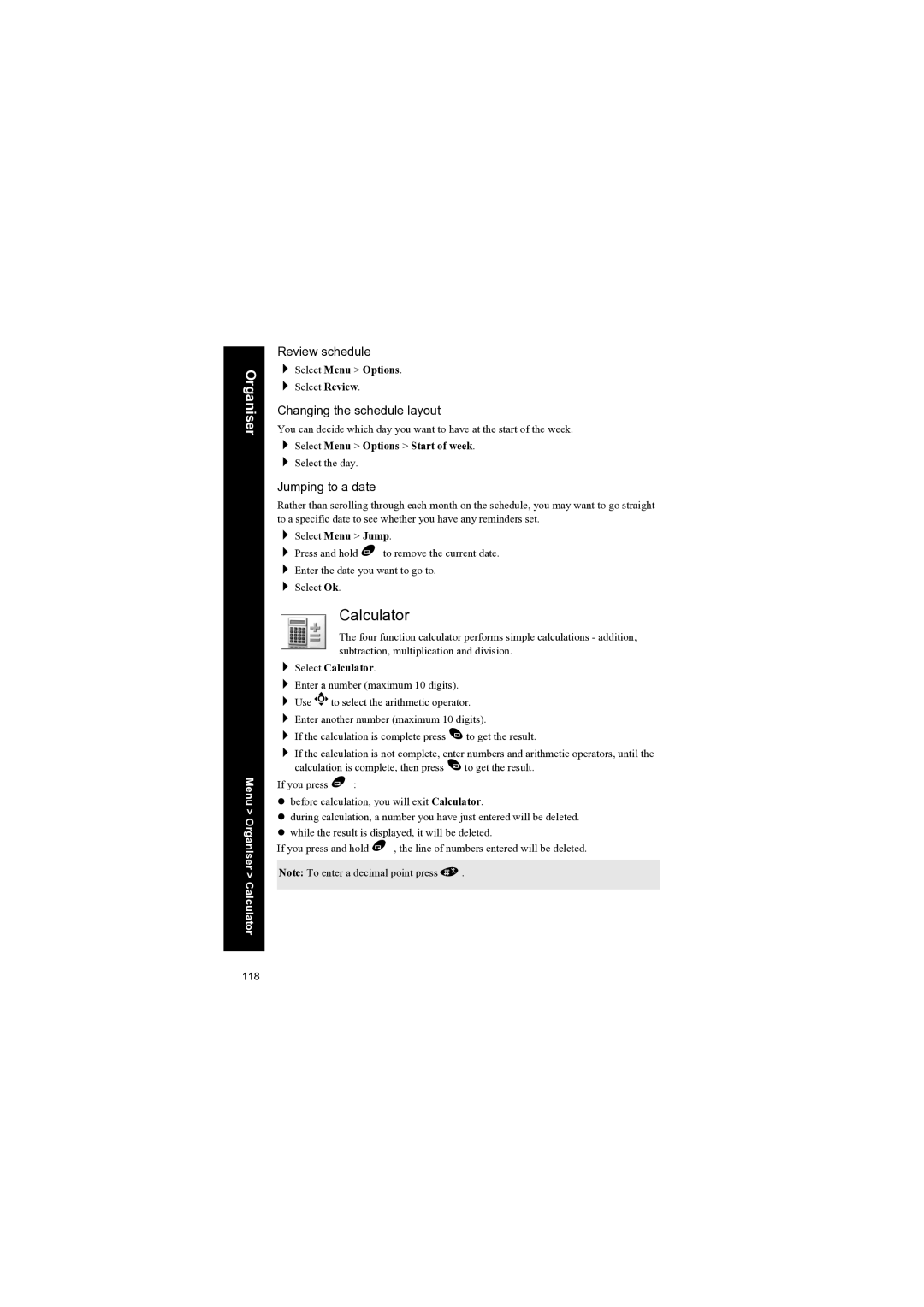 Panasonic EB-X70 manual Calculator, Review schedule, Changing the schedule layout, Jumping to a date 