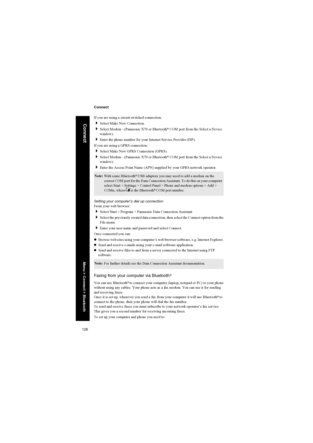 Panasonic EB-X70 manual Faxing from your computer via Bluetooth, Setting your computer’s dial up connection 