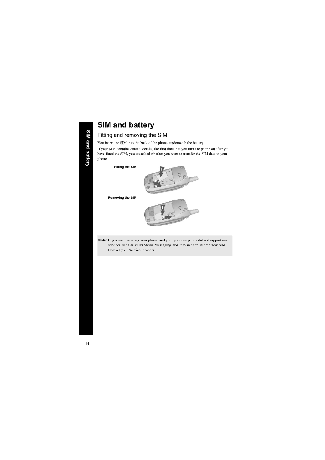 Panasonic EB-X70 manual SIM and battery, Fitting and removing the SIM 