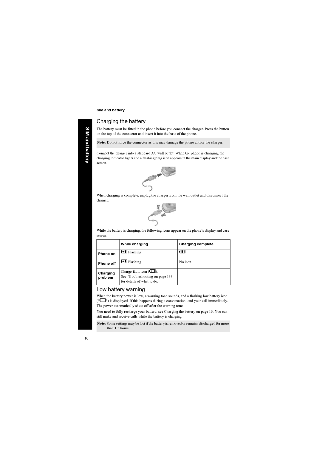 Panasonic EB-X70 manual Charging the battery, Low battery warning 