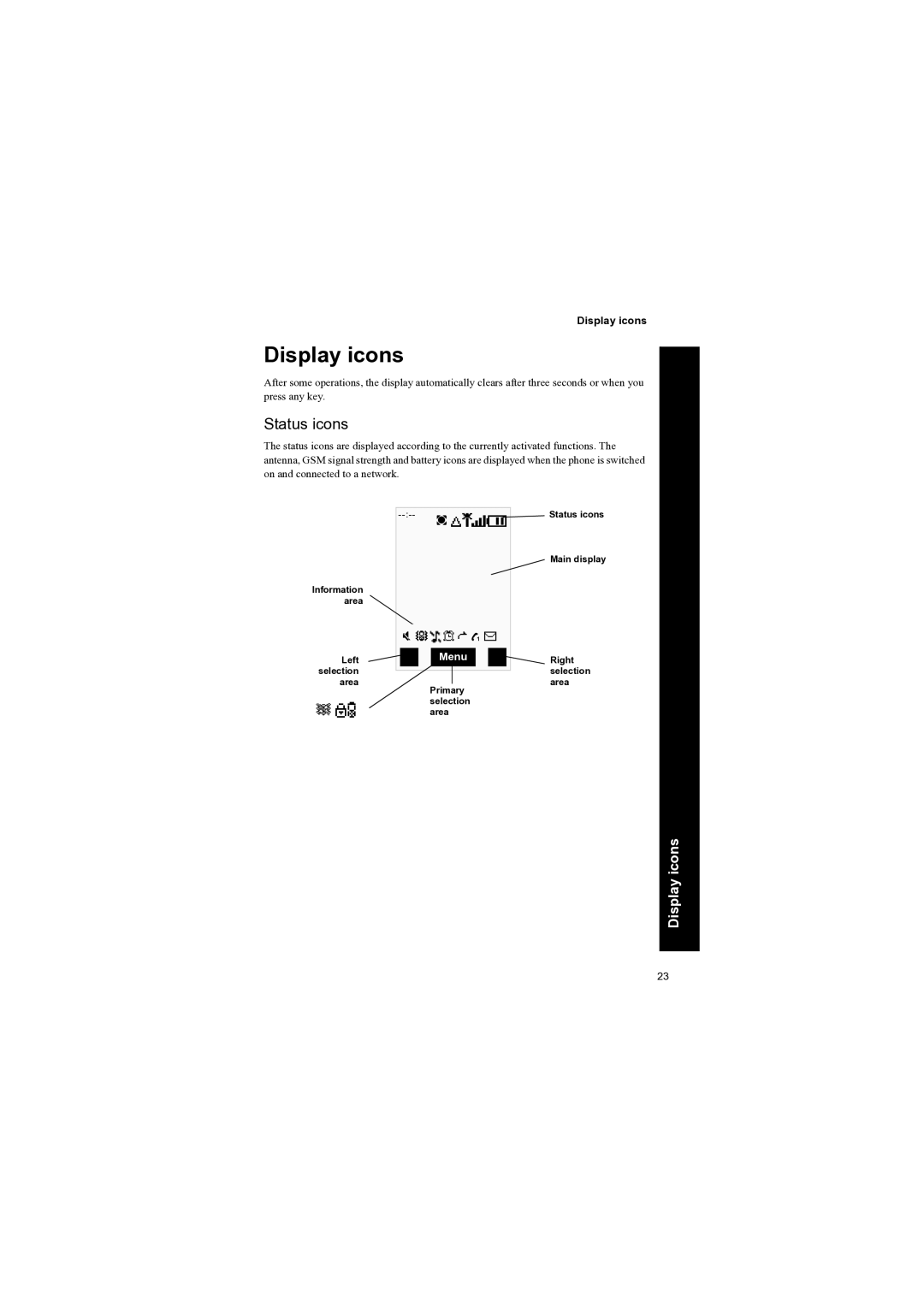 Panasonic EB-X70 manual Display icons, Status icons 