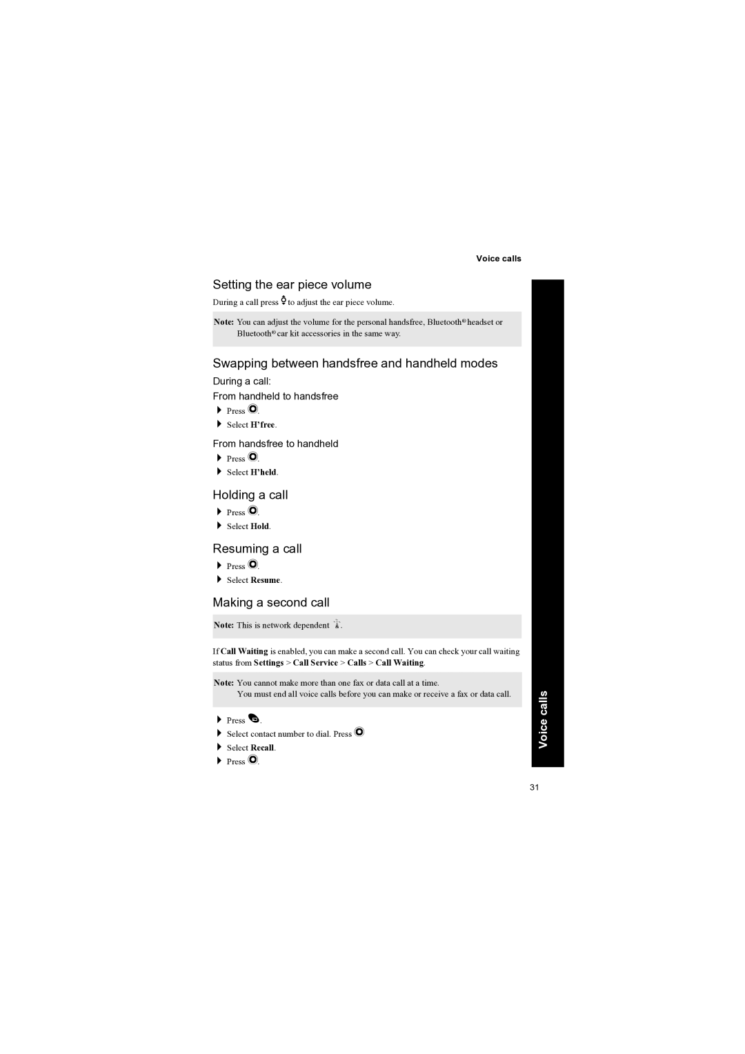 Panasonic EB-X70 manual Setting the ear piece volume, Swapping between handsfree and handheld modes, Holding a call 