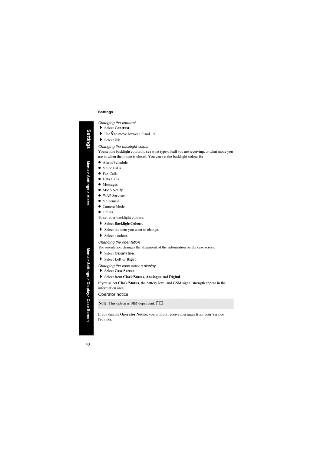 Panasonic EB-X70 manual Operator notice, Select BacklightColour, Select Orientation 