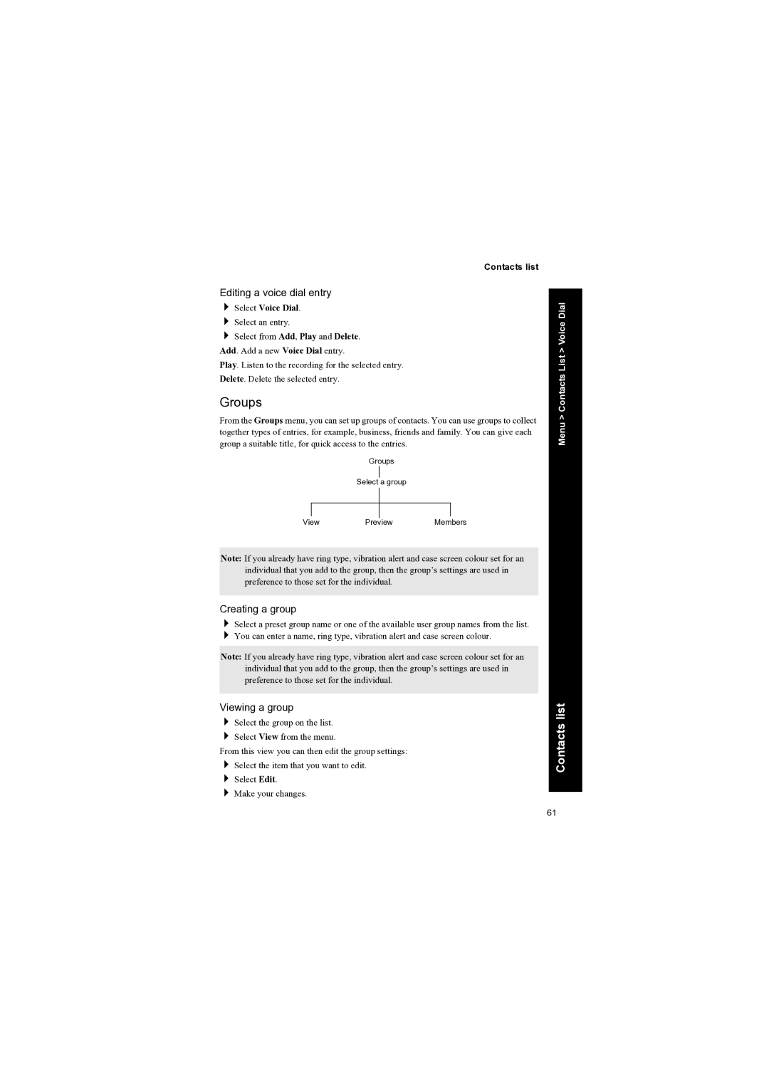 Panasonic EB-X70 manual Groups, Editing a voice dial entry, Creating a group, Viewing a group 