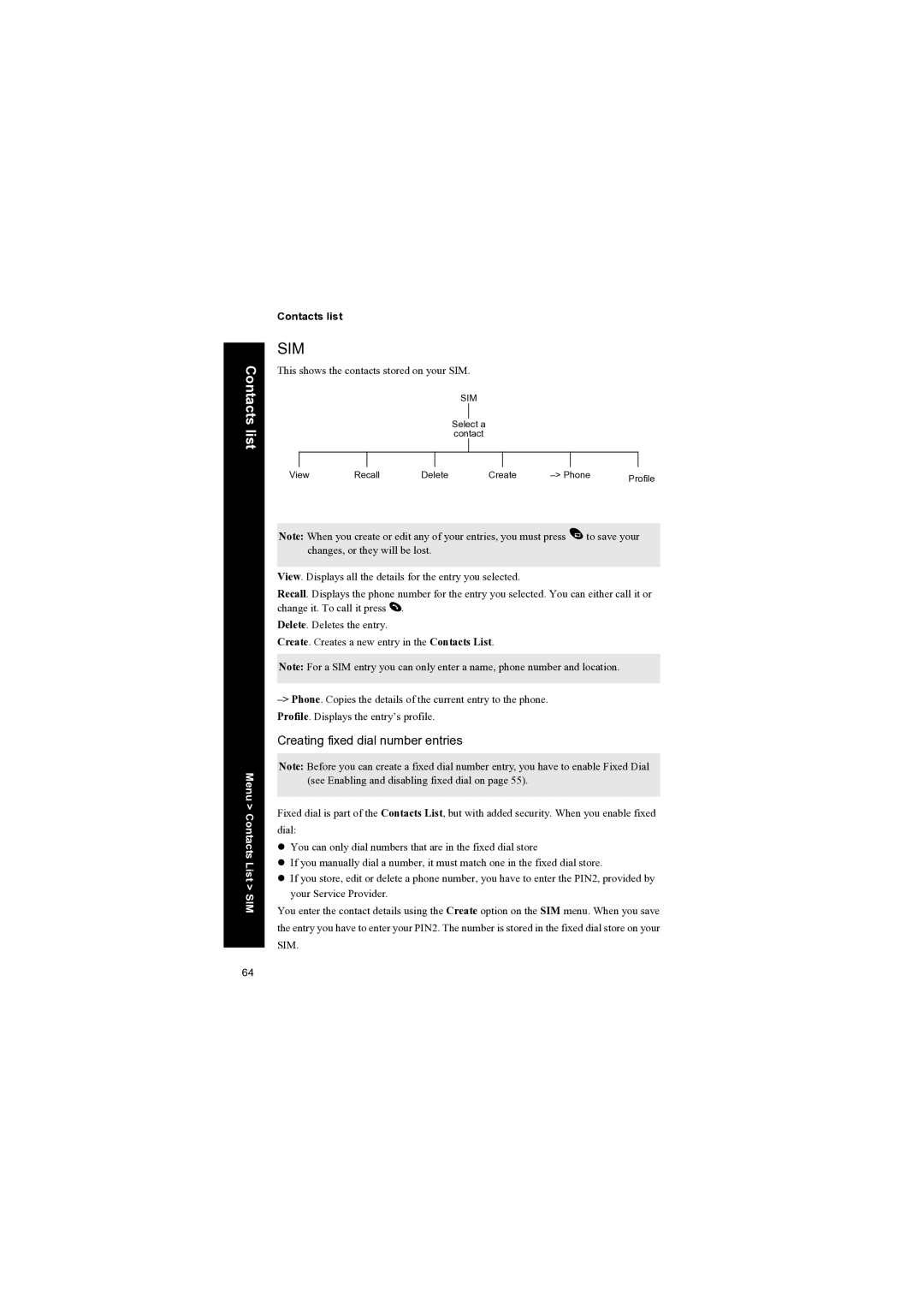 Panasonic EB-X70 manual Sim, Creating fixed dial number entries 