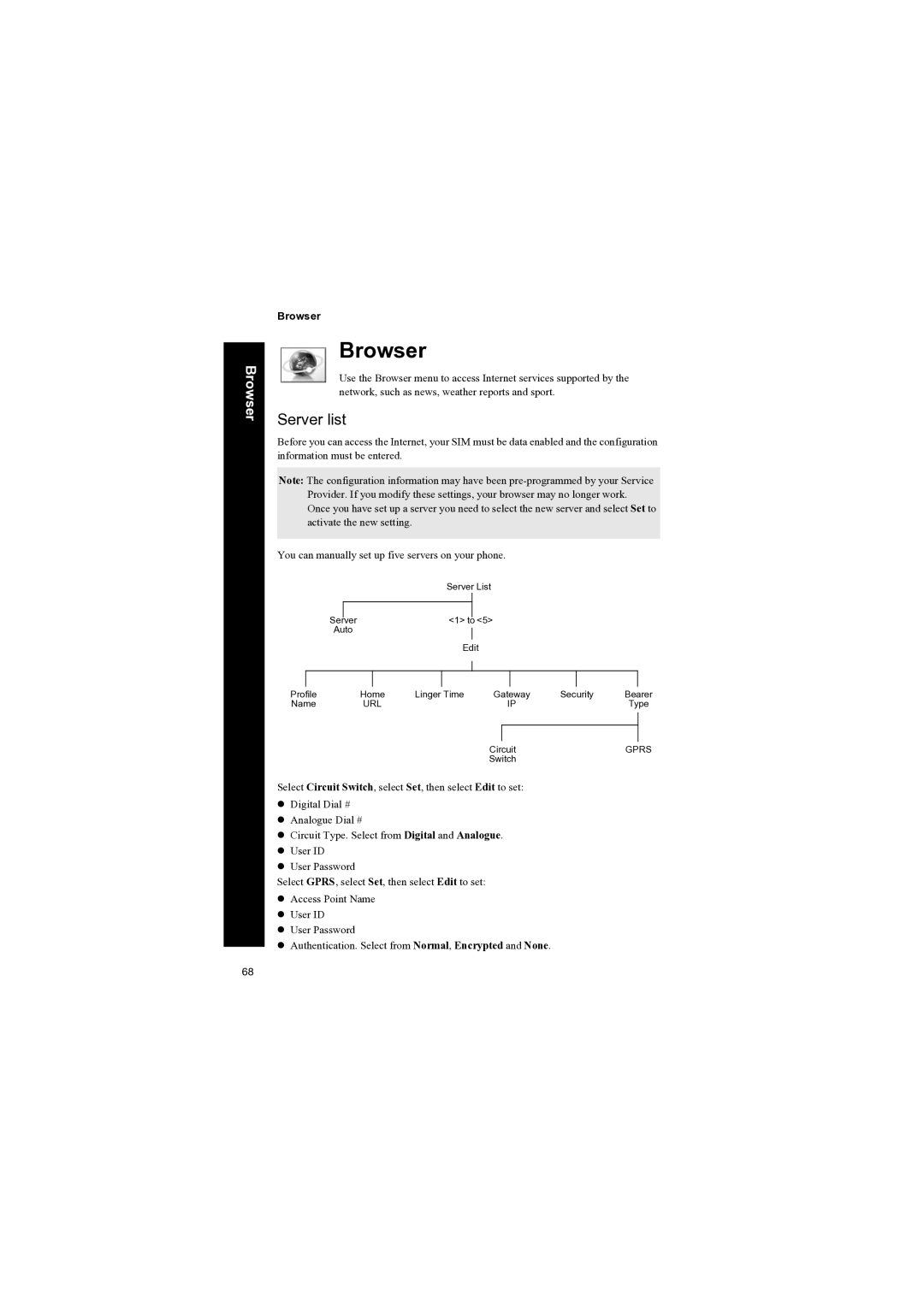 Panasonic EB-X70 manual Browser, Server list 