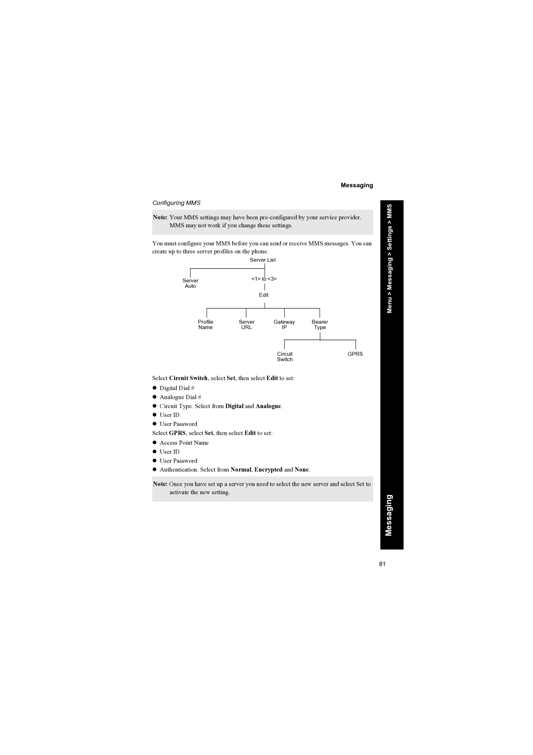 Panasonic EB-X70 manual Configuring MMS 