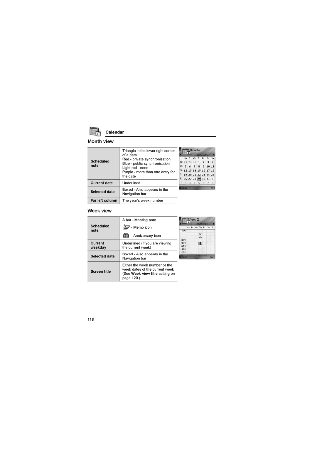 Panasonic EB-X800 manual Month view, Week view 