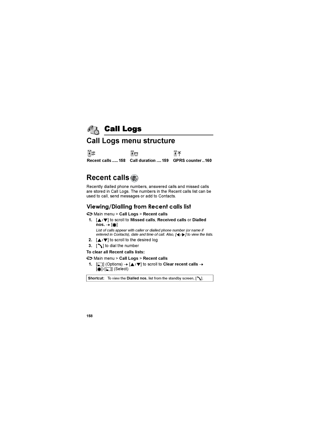 Panasonic EB-X800 manual Call Logs Call Logs menu structure, Viewing/Dialling from Recent calls list 