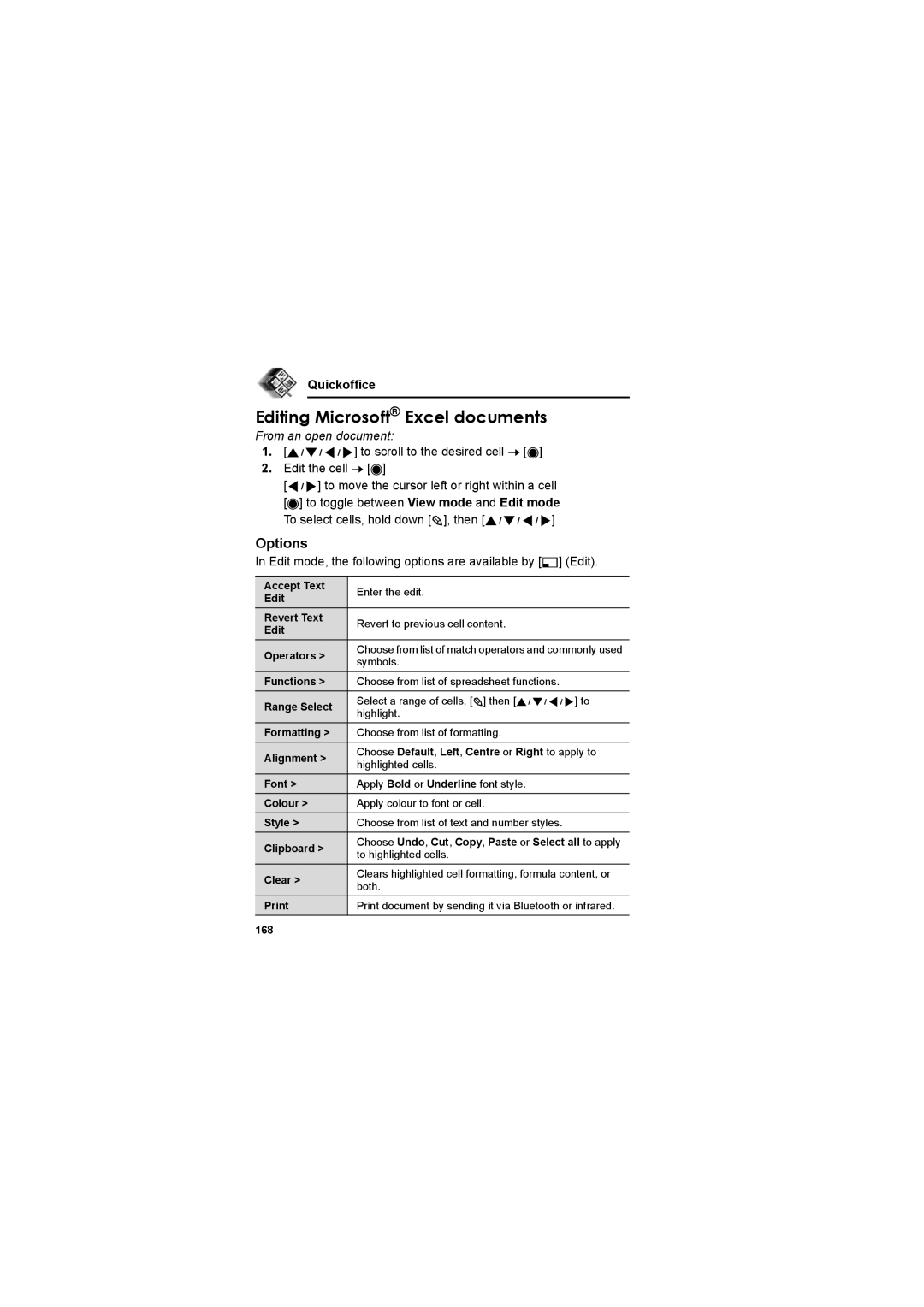 Panasonic EB-X800 manual Editing Microsoft Excel documents, To scroll to the desired cell 7 Edit the cell 7 