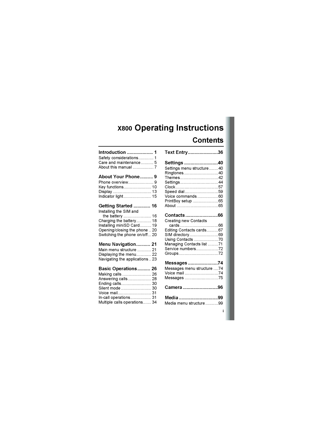 Panasonic EB-X800 manual X800 Operating Instructions, Contents 