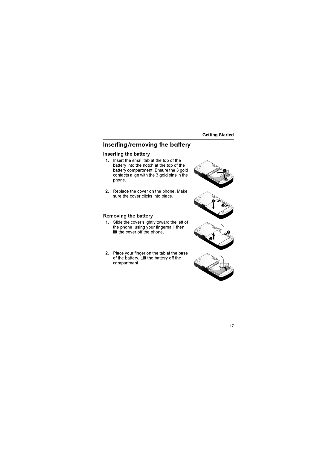 Panasonic EB-X800 manual Inserting/removing the battery, Inserting the battery, Removing the battery, Getting Started 