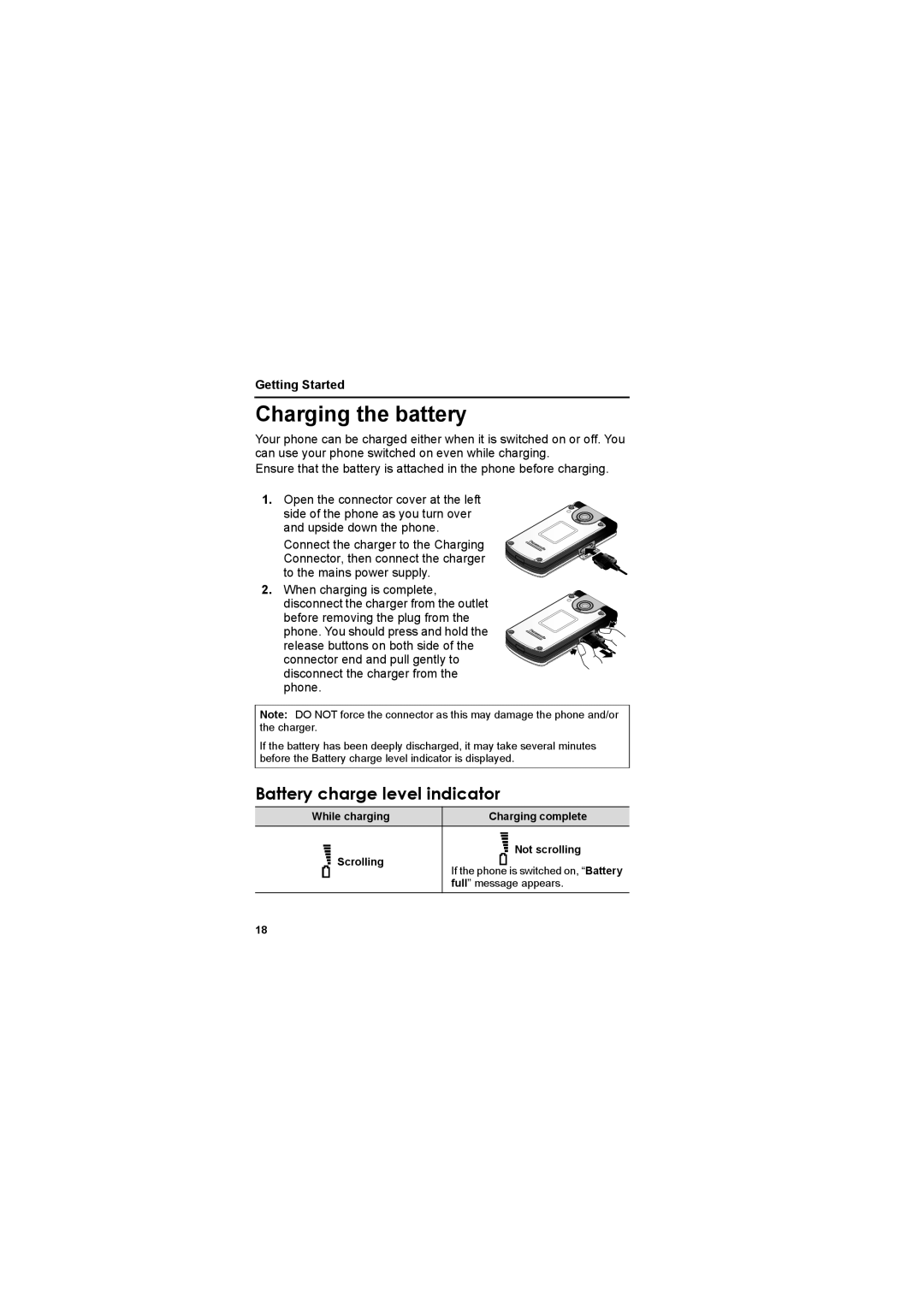 Panasonic EB-X800 manual Charging the battery, Battery charge level indicator, Full message appears 