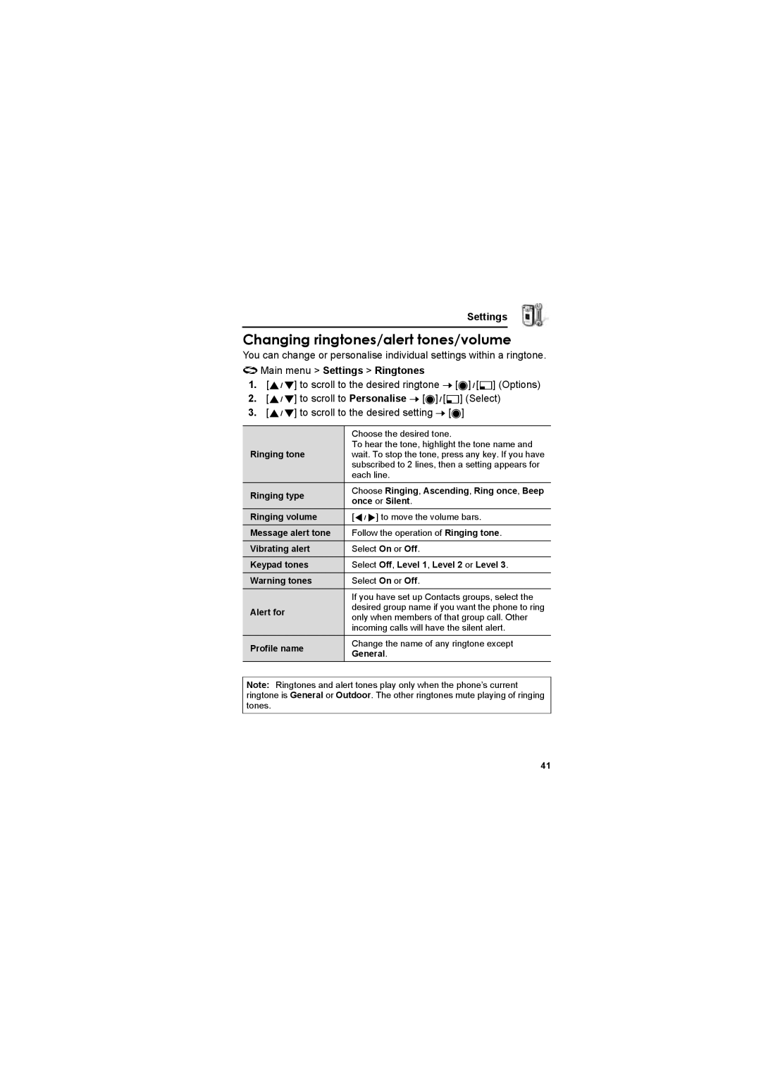 Panasonic EB-X800 manual Changing ringtones/alert tones/volume, Settings 