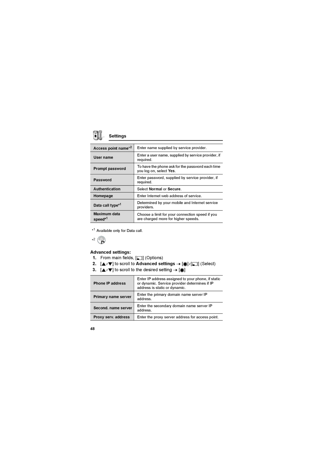 Panasonic EB-X800 manual Advanced settings 