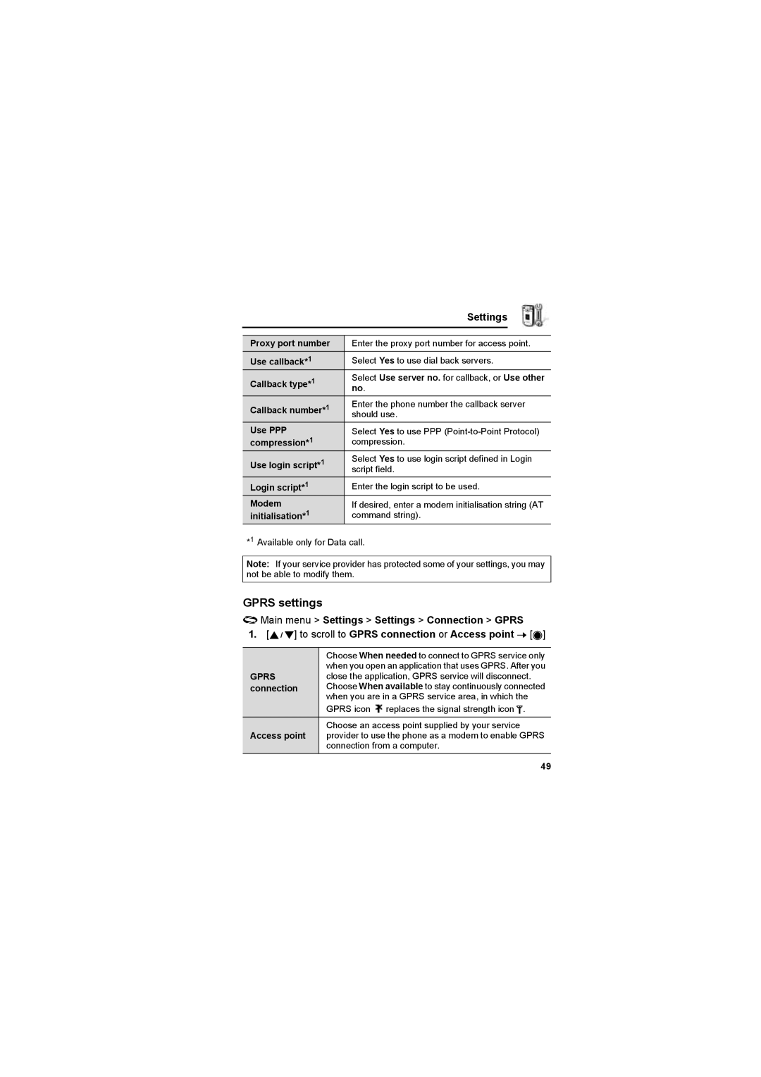 Panasonic EB-X800 manual Gprs settings 