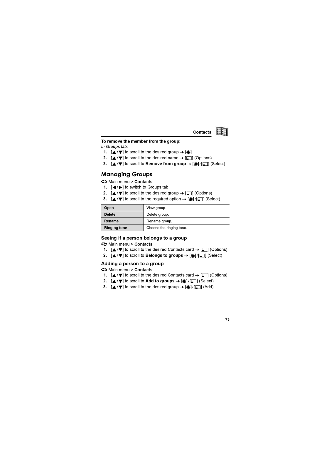 Panasonic EB-X800 manual Managing Groups, Seeing if a person belongs to a group, Adding a person to a group 