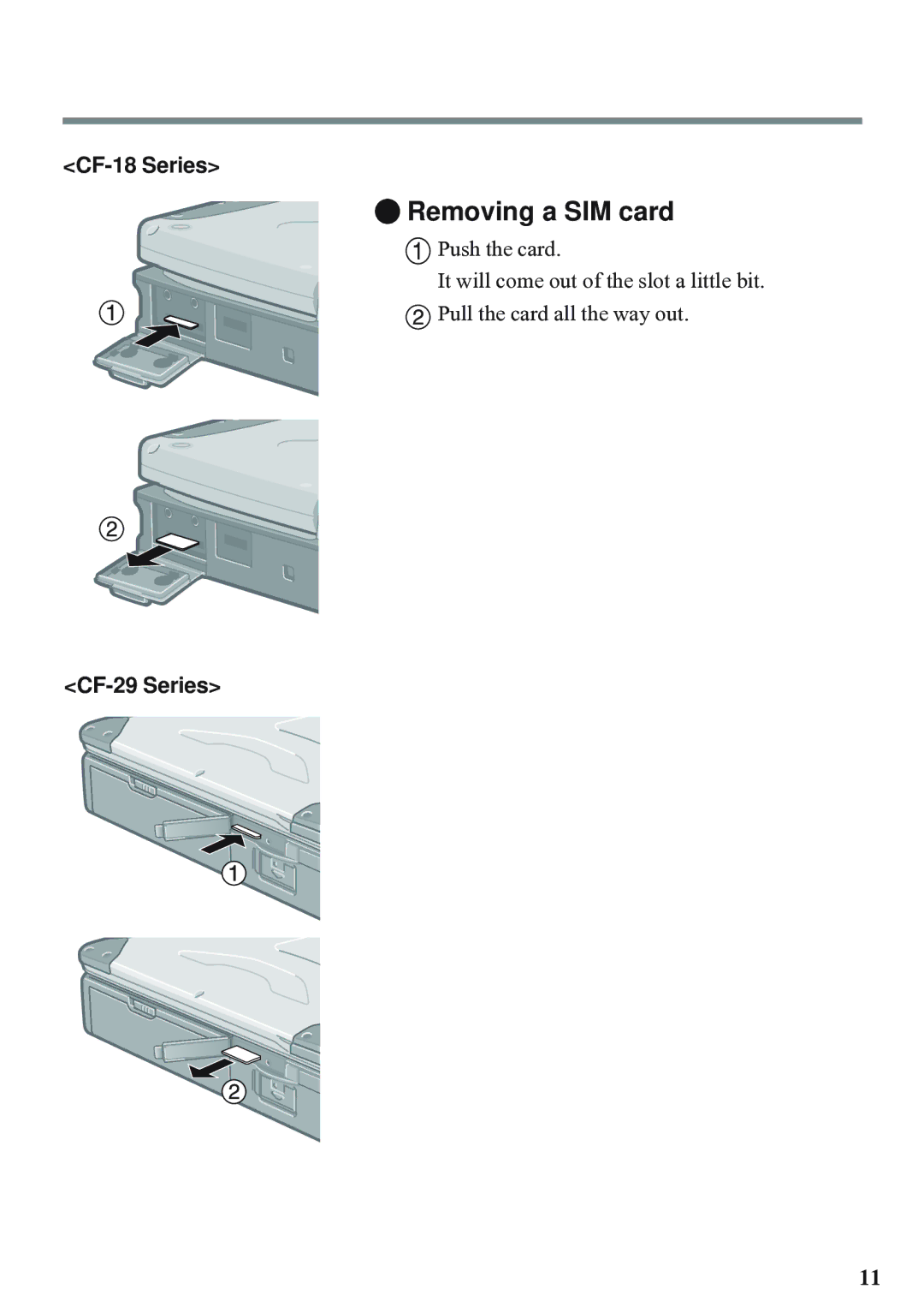 Panasonic EDGE modem appendix Removing a SIM card 